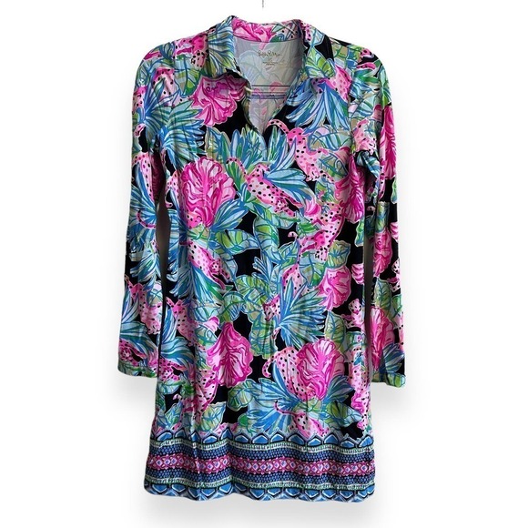 Lilly Pulitzer Andrienne Jaguar Jungle Long Sleeve UPF 50 Dress XS - Picture 1 of 12